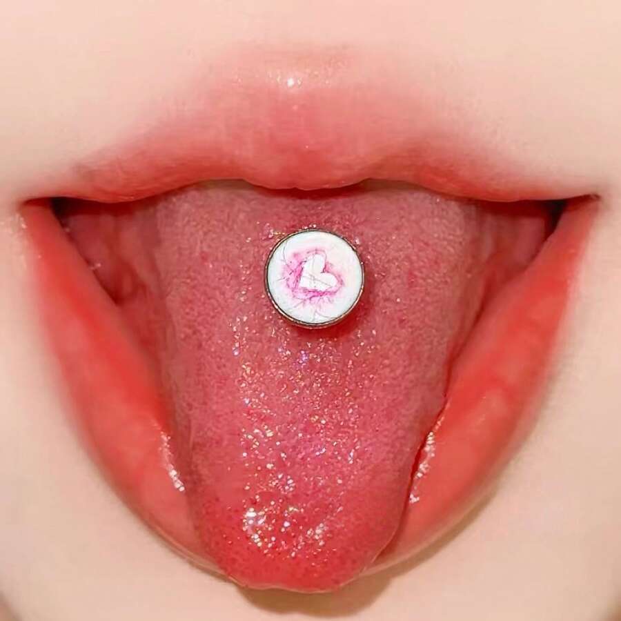 粉色心形舌环，不锈钢外螺纹舌钉，小众欧美心形舌钉 - 粉紅愛心 舌釘 - 查看 1