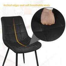 Lot de 2/4/6 Chaises de Salle à Manger, Jusqu'à 120kg, Chaise de Cuisine en Velours et Pieds en Métal, pour Salon Restaurant - Noir - Voir 5