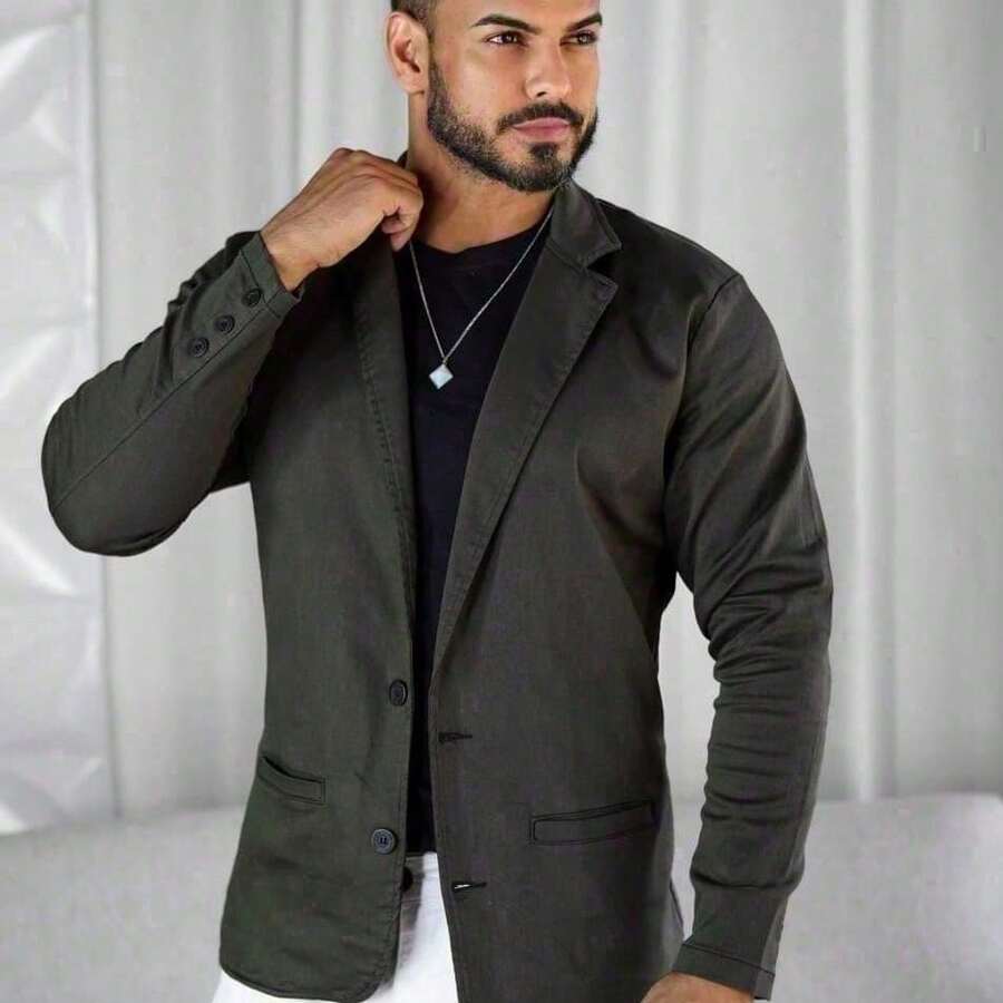 Men's Slim Fit Blazer: Casual And Sophisticated For Any Occasion - 綠色 - 查看 1