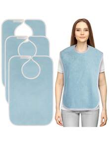 1pc Adult & Elderly Double-Sided Fleece Bib, Washable Adjustable Clothing Protector Eating Apron - A - View 4