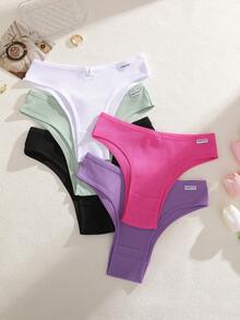 5pcs/Pack Women's Colorful Ribbed Comfortable Breathable Low-Waist Sexy Panties - Multicolor - View 5