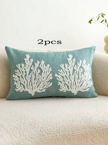 1 pezzo Federa per cuscino da esterno impermeabile con ricamo corallo, stile marino, adatta per pendolarismo, decorazione della casa, feste all'aperto - Menta Verde - Visualizzare 19