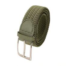 1 pieza Cinturón elástico tejido para hombres, disponible en múltiples colores, sin hebilla necesaria, elástico y de moda para golf y uso diario - Negro - Ver 4