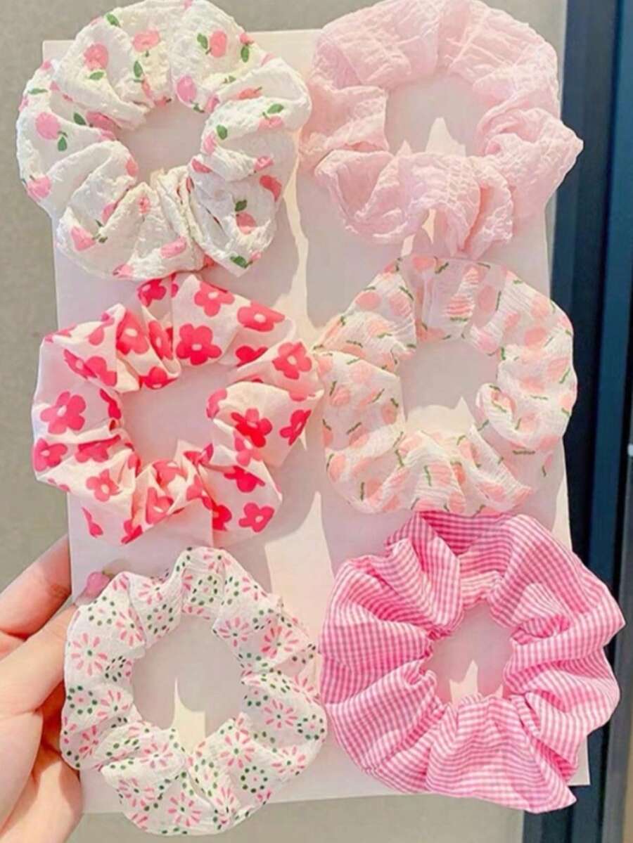 6个/套 新款可爱不伤发大号发圈发饰,可爱发绳和花朵发圈,适合女孩节日配饰,马尾辫发圈,发圈,橡皮筋发带,发绳,弹性发圈 - 粉色 - 查看 1