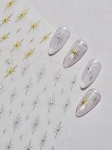 1 pieza de pegatina decorativa para uñas con estrella de plata, láser, brillantes de colores y efecto chispeante, pegatina 3D autoadhesiva para decoración de uñas - Plateado - Ver 4