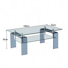 Clear Tempered Glass Coffee Table Living Room Tea Table With Gray Glass Leg - White - View 2