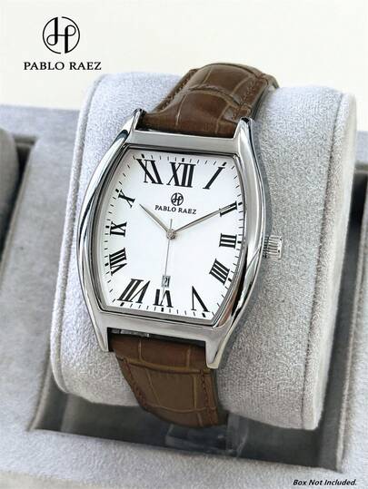  Đồng hồ nam Pablo Raez 1 chiếc chính hãng, thiết kế sang trọng, kiểu dáng thùng rượu, màu bạc không gỉ, mặt số lớn, chống nước 50m, lịch, thép không gỉ, kiểu dáng đơn giản, thời trang thường ngày, máy quartz, dây da đen & nâu, hiển thị số La Mã, mặt số trắng, chất lượng AAA cao cấp, đồng hồ công sở dùng hàng ngày, quà tặng cho cha hoặc bạn trai, kiểu dáng phổ biến cho tiệc tùng, lễ tốt nghiệp, đám cưới, sinh nhật.