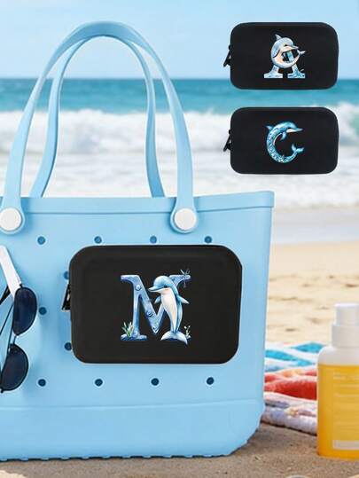Silicone Pouch,With Cute Dolphin Letters A-Z, Bogg Organizer Wallet Pouch With Zipper,Portable Silicone Coin Purse,Beach Bag Decorations And Accessories,Perforated Bag Decoration,Initial Bag For Rubber Tote Accessory, Beach Bag Insert,Essential For Travel And Vacation,Organize Your Phone, Change, Lipstick, And Daily Necessities,Unique Birthday Gifts, Holiday Gifts, Party Gifts, Mother's Day Gifts, Vacation Gifts, Wedding Gifts, Back-To-School Gifts