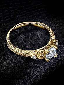 1 chiếc nhẫn hình nút thắt Celtic sang trọng đính đá Cubic Zirconia, phù hợp cho nữ, lý tưởng cho đám cưới, lễ đính hôn, tiệc kỷ niệm, quà tặng ngày Valentine. - Vàng - Xem 3