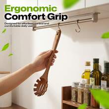 AIUHI 1 chiếc muỗng gỗ có răng để múc mì ống, dụng cụ nhà bếp, muỗng gỗ múc mì Ý, mì sợi. - màu nâu - Xem 5