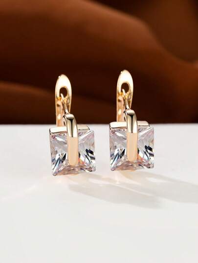 Vanel 1 par de pendientes minimalistas dorados con CZ, pendientes de palanca cuadrados delicados y brillantes, joyería de moda para uso diario y fiestas
