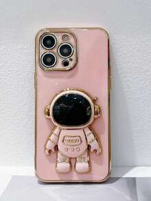 Astronaut Stand Phone Case, Foldable Electroplated Soft Shell Shockproof Protective Cover, Compatible With IPhone 17 16 15 14 13 12 11 XS XR X 7 8 Plus Pro Max, Galaxy S25U S24 S23 A55 A54 A35 A25 A15 A16 A17 A06 A07, 9 10 12 13 14C T A Note 9 10 11 12 13 14, A5 Electroplated Protective Case - Pink - View 5