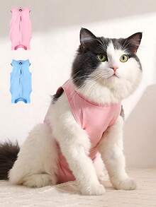 1件PETCHIC纯色极简绝育术后恢复服，透气猫咪术后恢复服，可替代伊丽莎白圈和皮肤病防护服（粉色，蓝色） - 彩色 - 查看 6