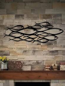1pc Nautical Fish Wall Decor, Line Art Fish Theme Metal Wall Art, Suitable For Indoor Living Room, Bedroom, Kitchen, Office, Bathroom Decoration, Ideal Gift For Ocean Lovers, Home Decor, Room Decoration, Outdoor Garden Decoration - Multicolor - View 1