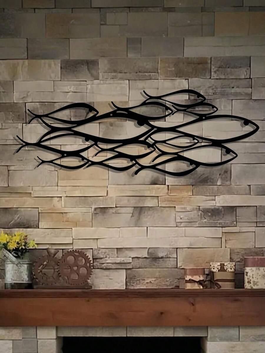 1pc Nautical Fish Wall Decor, Line Art Fish Theme Metal Wall Art, Suitable For Indoor Living Room, Bedroom, Kitchen, Office, Bathroom Decoration, Ideal Gift For Ocean Lovers, Home Decor, Room Decoration, Outdoor Garden Decoration - Multicolor - View 1