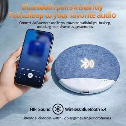1 pieza Mini altavoz Bluetooth para almohada, reproductor de música inalámbrico para dormir, máquina de ruido blanco con sonido estéreo 9D, reproductor MP3 con temporizador de apagado automático, compatible con teléfonos/tarjetas TF
