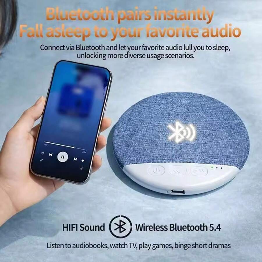 1 pieza Mini altavoz Bluetooth para almohada, reproductor de música inalámbrico para dormir, máquina de ruido blanco con sonido estéreo 9D, reproductor MP3 con temporizador de apagado automático, compatible con teléfonos/tarjetas TF - Ver 1