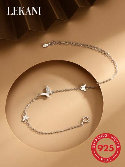 1 chiếc vòng tay hình bướm bằng bạc Sterling S925 đính đá Zirconia, phụ kiện trang sức thanh lịch dành cho nữ, mùa xuân/hè, quà tặng cho mẹ/bạn gái