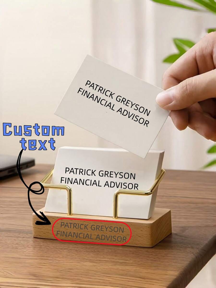 [Customized] 1pc Creative Wooden Business Card Holder, Office Supplies Card Display Rack, Customizable Logo Card Box, Card Storage