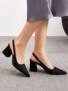 Women's High Heels, Elegant Pointed-Toe Chunky Heels, Elasticated For Comfort And Ease Of Wear. Pairs Well With Skirts And Trousers, Suitable For Uniforms, Parties, Business Occasions, Dances, And Dates. - màu đen - Xem 2