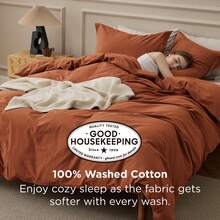 Bedsure Mother's Day 100% Washed Cotton Duvet Cover - Minimalist Cotton Duvet Cover Set Linen Like, For Spring Decor, Room Decor, Home Decor, Mothers Day Gift - Terracotta - 查看 2