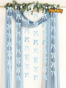 1/8件套优雅珍珠链蝴蝶结装饰品，蓝色涤纶缎面蝴蝶结，适用于婚礼、生日、圣诞节、情人节 - 可用于墙面、架子、桌面装饰，公主芭蕾主题派对用品，节日手工工艺品 - 多色 - 查看 2