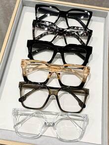 6 piezas Gafas de plástico con marco completo de estilo geométrico multicolor con estampado de leopardo, de estilo moderno y sencillo, para mujer. Adecuadas como regalo, para uso diario, fotografía callejera, festivales musicales, citas y como accesorio de moda, apropiadas para todo tipo de rostros. - transparente - Ver 9