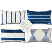 OTOSTAR Fundas de almohada decorativas impermeables para exteriores fundas de almohada de jardín para exteriores fundas de almohada geométricas de 12x20 pulgadas estuche para cojín fundas de - Azul marino - Ver 9