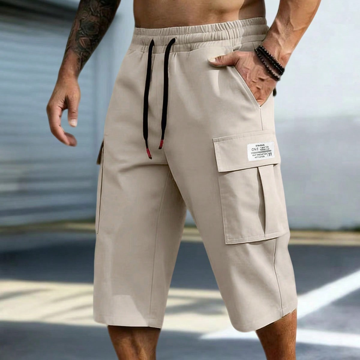 Pantalones 3/4 de Verano Nuevos para Hombre, Pantalones Cargo Holgados Casuales Versátiles de Estilo Japonés