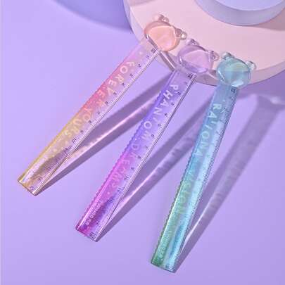 Bộ 1/3 thước kẻ cầu vồng phối màu ngẫu nhiên, 15cm, dụng cụ văn phòng phẩm sáng tạo.