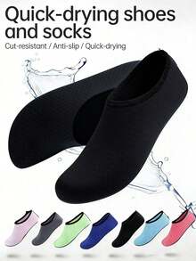 1 Pair Quick Dry Water Shoes, Unisex Beach Water Shoes, Thick Sole Beach Socks, Outdoor Sports Water Shoes, Black, Non-Slip, Lightweight, Comfortable, Easy To Wear, Suitable For Yoga, Vacation, Quick Drying, Barefoot Friendly, Outdoor Casual Soft Bottom Shoes, Beach Accessories, Pool Floating. Recommend Ordering 2 Sizes Up., Beach Essentials - Multicolor - View 2