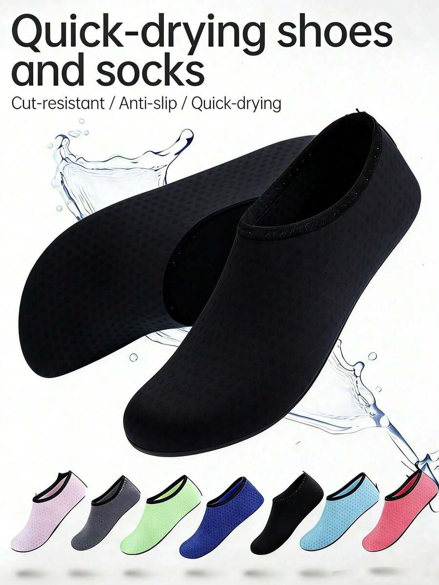 1 Pair Quick Dry Water Shoes, Unisex Beach Water Shoes, Thick Sole Beach Socks, Outdoor Sports Water Shoes, Black, Non-Slip, Lightweight, Comfortable, Easy To Wear, Suitable For Yoga, Vacation, Quick Drying, Barefoot Friendly, Outdoor Casual Soft Bottom Shoes, Beach Accessories, Pool Floating. Recommend Ordering 2 Sizes Up., Beach Essentials