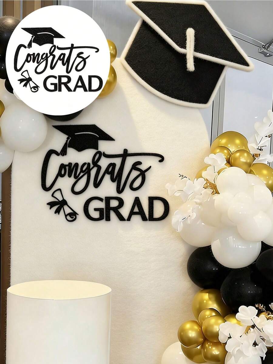 1 Set Felt Graduation Party Backdrop Decor, Congrats Grad Cap Design 2026 Graduation Party Decorations, Suitable For Graduation Ceremony Party Decor, Graduation Photo Props, Graduation Party Supplies - Multicolor - View 1