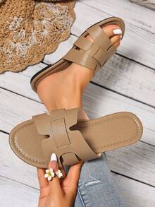 Ximi Ruo Korean Style Casual Flat Slippers For Women, Open Toe, Woven Roman Sandals, Suitable For Spring, Summer, Beach, Vacation, Pair With Dresses, Brown - Apricot - View 5