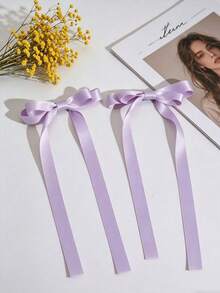 2pcs Women's Ballet Style Pale Yellow Long Ribbon Hair Clips, Fairy Bowknot Hair Accessories, Fashionable Delicate Cute Hair Clips Suitable For Dates, Vacations, Travels, Parties,Summer,Holiday, Head Accessories - Yellow - View 11