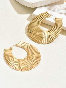 3pcs/Set Fashion Personalized Resort Style Exaggerated Geometric Oval Hoop Earrings & Asymmetrical Chain Necklace Metal Gold Jewelry Set, Suitable For Women's Daily, Party, Holiday, Vacation Wear - Gold - View 5