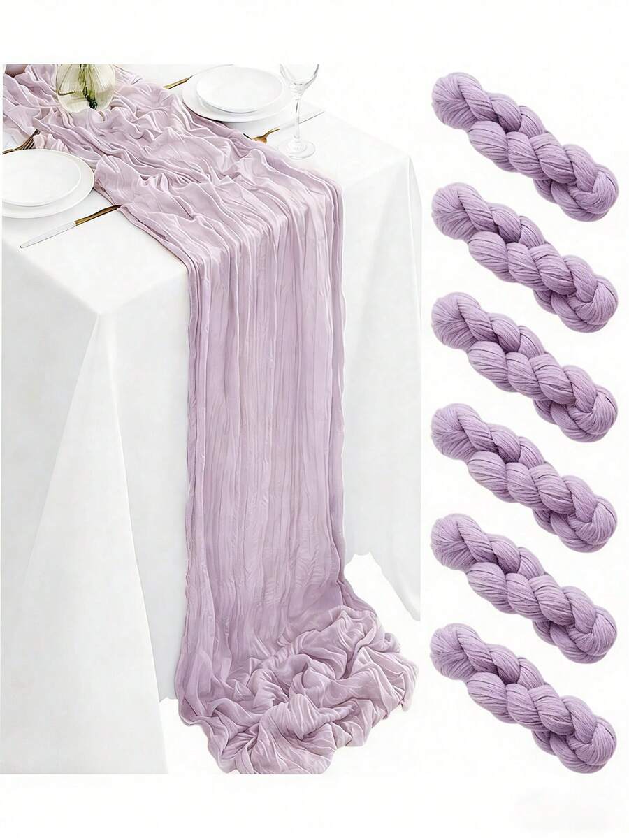 1 pieza Camino de mesa de estilo bohemio de poliéster gasa, mantel de unicolor, camino de mesa para boda, tela decorativa para mesa de fiesta, camino de mesa rústico y transparente adecuado para decoración de bodas y fiestas - violeta claro - Ver 1