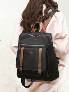 Mochila de gran capacidad de moda para mujer, adecuada para viajes, estudiantes y estilo callejero - Negro - Ver 2