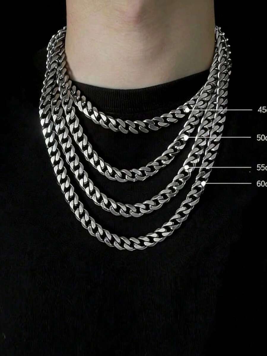 1条男士不锈钢极简NK链项链 - 銀色 - 查看 1