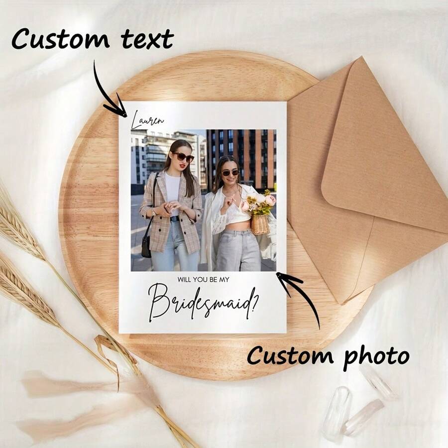 Personalized/Customizable Photo Card/Wedding Invitation Card/Maid Of Honour/Bridesmaid Proposal/Birthday Card(With Envelope) - Multicolor - View 1