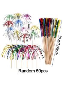 50pcs Foil Firework Cupcake Toppers,Sparkle Blue / White / Silver Tinsel Ocktail Picks,Cake/Cocktail/Food/Fruit/Drinks Picks Toothpick Sticks For Independence Day,Hawaii Party,Birthdays, Weddings, Holidays, Bachelor/Bachelorette Parties - Nhiều màu - Xem 13