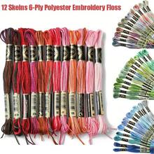 12 cuộn chỉ thêu polyester 6 sợi, chỉ thêu chữ thập, nhuộm từng đoạn, có độ co giãn, dùng làm đồ trang sức thủ công. - nhiều màu - Xem 11
