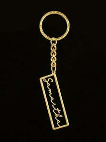 1pc Customized Stainless Steel Keychain, Rectangular Pendant, Casual Style, Suitable For Engraving, Unique Gift For Valentine's Day, Father's Day, Mother's Day, Family, Friends - Multicolor - View 3