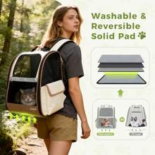 Mochila para gatos con malla transpirable para gatos pequeños y medianos perros y cachorros de hasta 16 libras mochila de transporte plegable para mascotas ventilada para viajes - Beis - Ver 5