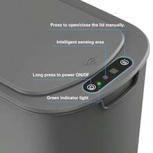 Cesun - cubeta de basura automático de 5 galones con sensor de movimiento sin contacto con tapa cubeta de basura inteligente de plástico delgado para baño oficina caravana recámara sala de estar - Gris - Ver 6