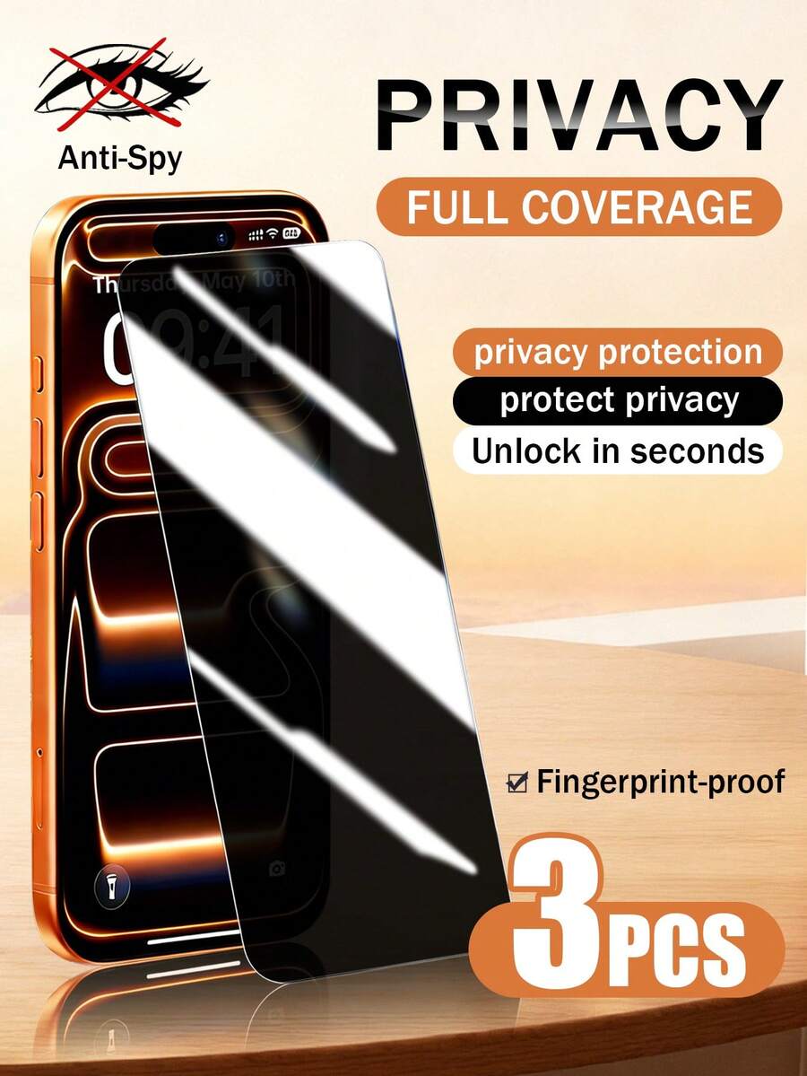Yezodawee Shockproof Privacy Anti-Spy Screen Protector 3pcs High-Quality 9H Hardness Screen Protector Film Compatible With Iphone 17 Pro Max, 17 Pro, 17 Air, 17, 16 Pro Max, 16, 16 Pro, 16 Plus, 14 Pro Max (6.9/6.7 Inches), Scratch-Resistant, Sensitive Touch, Compatible With Phone Cases, Ideal Gift For Birthday, Family And Friends, Essential Phone Screen Protector And Accessory, Mother's Day, Anniversary - Black - View 1