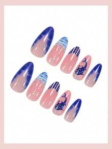 24 miếng dán móng tay gel 3D hình hạnh nhân, họa tiết cá voi, màu xanh ngọc trai, kiểu Pháp, hoàn hảo cho bộ dụng cụ làm móng acrylic, bao gồm 1 lọ gel dẻo và 1 dũa móng, thích hợp cho phụ nữ và bé gái tự làm móng hàng ngày, đi làm, học tập và dự tiệc. - Nhiều màu - Xem 3