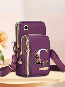 1 chiếc ví đeo vai thời trang in hình hoa kim loại và 26 chữ cái từ A-Z, chất liệu nylon, ví đựng tiền xu, ví đeo vai đựng điện thoại, túi xách nữ, ví cầm tay đa năng, túi đeo vai kiêm ví đựng tiền xu có ngăn đựng điện thoại, quà tặng thường ngày cho sinh viên, học sinh, sinh viên, ngày của Mẹ, kỷ niệm, sinh nhật, tựu trường, quà tặng ngày lễ. - Nhiều màu - Xem 15