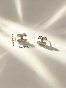 1 Đôi bông tai mặt dây chuyền mạ đồng sang trọng, tối giản, cao cấp, đính đá Cubic Zirconia, thích hợp cho phụ nữ đeo hàng ngày. - Bông tai CC đính đá Zircon vàng - Xem 6