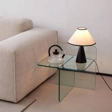 Tempered Clear Bent Glass SideTable, Transparent End Table, Sofa Table - White - View 3